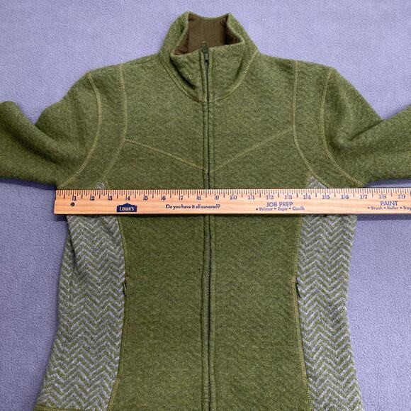 Prana Wool Blend Full Zip Mock Neck Sweater Jacket Womens XS Green Pockets - Picture 10 of 14